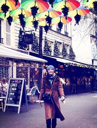Perdita Weeks in the street of Marais, Paris.